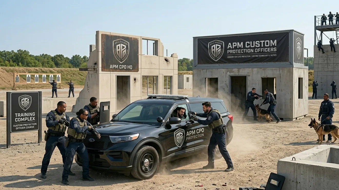 APM Custom Protection Officers training at a tactical complex
